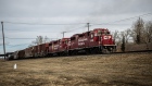 A Canadian Pacific Railway locomotive pulls a train in Calgary, Alberta, Canada, on Monday, March 22, 2021. Canadian Pacific Railway Ltd. agreed to buy Kansas City Southern for $25 billion, seeking to create a 20,000-mile rail network linking the U.S., Mexico and Canada in the first year of those nations; new trade alliance. Photographer: Alex Ramadan/Bloomberg