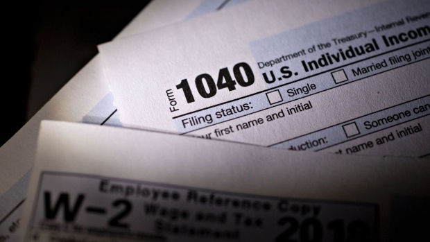 U.S. Department of the Treasury Internal Revenue Service 1040 Individual Income Tax forms for the 2018 tax year are arranged for a photograph in Tiskilwa, Illinois March 11.