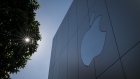 The Apple Inc logo at a store in San Francisco, California, U.S., on Friday, Oct. 23, 2020. The iPhone 12 and iPhone 12 Pro went on sale in stores, but with individual shopping sessions replacing the famous lines and crowds around locations. Photographer: David Paul Morris/Bloomberg