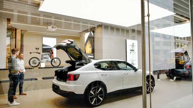 A Volvo AB Polestar 1 electric vehicle stands on display at the Beijing International Automotive Exhibition in Beijing, China, on Thursday, April 26, 2018. The Exhibition is a barometer of the state of the world’s biggest passenger-vehicle market.