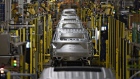 Vehicle frames sit on an assembly line at the Ford Motor Co. Chicago Assembly Plant in Chicago, Illinois, U.S., on Monday, June 24, 2019. 