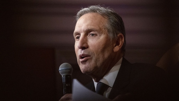 Howard Schultz, chairman emeritus and former chief executive officer of Starbucks Corp., speaks during his 'From the Ground Up' book tour in Washington, D.C., U.S., on Thursday, Feb. 14, 2019. Schultz, who is considering running for president in 2020 as an independent, last month said the debt overhang is an example of both major parties' "reckless failure" regarding their constitutional responsibility.