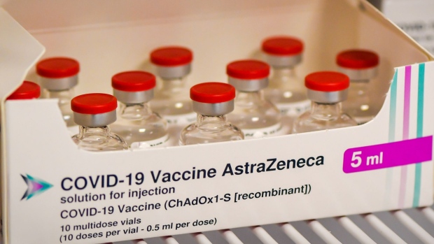 The AstraZeneca Plc and the University of Oxford Covid-19 vaccine in a fridge at the Royal Health & Wellbeing Centre in Oldham, U.K.