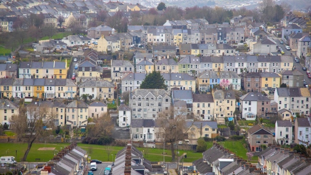 Terraced housing near the site of the Devonport freeport in Plymouth, U.K., on Thursday, March 4, 2021. U.K. Chancellor Rishi Sunak unveiled Devonport among the roster of eight English freeports, low-tariff business zones being created to stimulate trade and investment in the wake of Brexit and the coronavirus crisis. Photographer: Jason Alden/Bloomberg