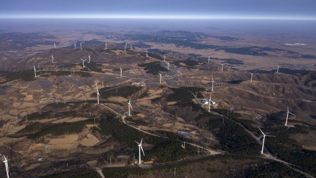 Wind turbines on a hillside in China. Photographer: Qilai Shen/Bloomberg