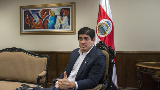Carlos Alvarado, Costa Rica's president, speaks during an interview at the presidential residence in San Jose, Costa Rica, on Thursday, May 9, 2019. Costa Rica's government says it is close to getting the green light to return to global credit markets and bolster investor confidence after a sell-off in the nation's bonds and currency last year.