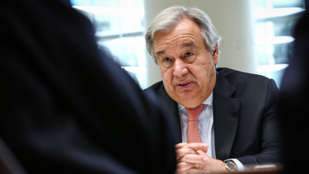 Antonio Guterres, secretary-general of the United Nations (UN), speaks during an interview in New York, U.S., on Thursday, May 10, 2018. Guterres has stated that he is 'deeply concerned' about the U.S. decision to abandon the Iran nuclear deal.