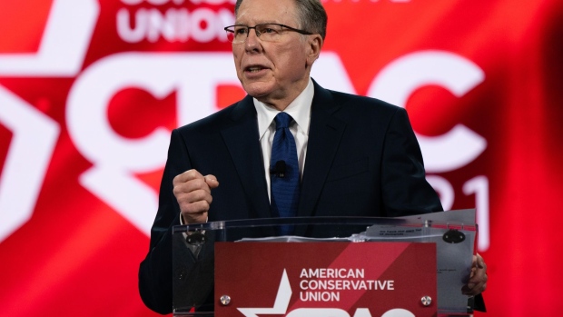 Wayne LaPierre, executive vice president and chief executive officer of the National Rifle Association, speaks during the Conservative Political Action Conference (CPAC) in Orlando, Florida, U.S., on Sunday, Feb. 28, 2021. The annual Conservative Political Action Conference concludes Sunday with a line-up of Trump administration veterans, media personalities and potential 2024 candidates in an event that cements former President Donald Trump’s status as leader of the party.