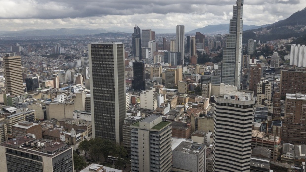 Residential and commercial buildings during a lockdown in Bogota, Colombia, on Saturday, April 10, 2021. A full lockdown was imposed in Colombia's capital through Monday, as infections across the country rise to a third peak.