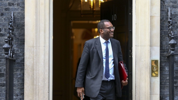 Kwasi Kwarteng, U.K. business minister, departs from a meeting of cabinet ministers at number 10 Downing Street in London, U.K., on Wednesday, Oct. 16, 2019. Democratic Unionist Party Leader Arlene Foster dismissed as "nonsense" a report it was close to dropping its opposition to Boris Johnson's latest Brexit deal and opening the way to a historic agreement with European Union leaders this week.