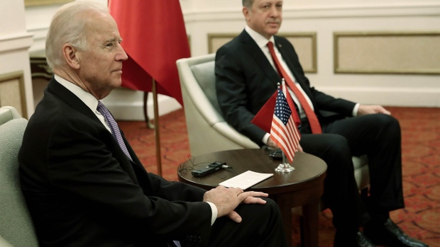Then-Vice President Joe Biden meets with Turkish President Recep Erdogan in Washington, D.C., on March 31, 2016.