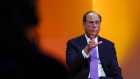 Larry Fink, chief executive officer of BlackRock Inc., gestures while speaking at the Handelsblatt Banking Summit in Frankfurt, Germany, on Wednesday, Sept. 4, 2019. Deutsche Bank AG Chief Executive Officer Christian Sewing said that the banks most radical revamp in years is set to deliver higher returns for investors, even as it grapples with the prospect of lower interest rates and a slumping German economy.