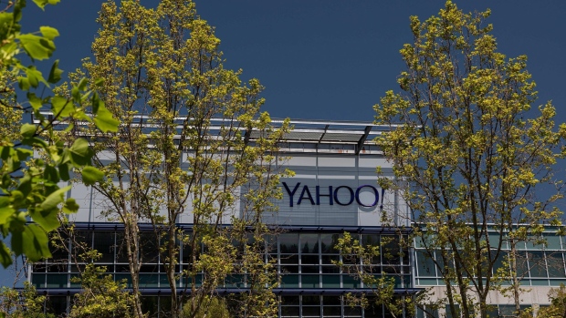Signage on a building at the Oath Inc. Yahoo! headquarters in Sunnyvale, California, U.S., on Wednesday, April 21, 2021. Silicon Valley has the lowest office vacancy rate in the U.S., even as technology companies embrace remote work. Photographer: David Paul Morris/Bloomberg