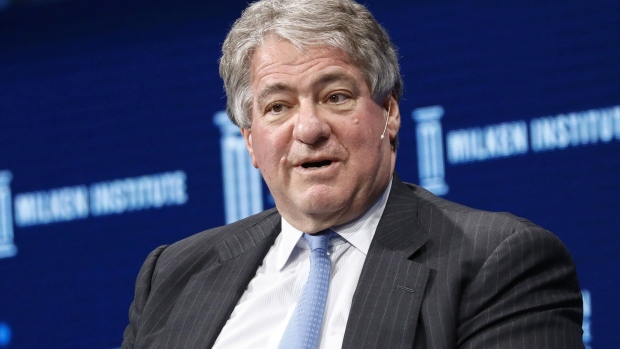 FILE: Leon Black, chairman and chief executive officer of Apollo Global Management LLC, at the Milken Institute Global Conference in Beverly Hills, California, U.S., on Tuesday, May 1, 2018. After months of ugly headlines about his business dealings with notorious sex offender Jeffrey Epstein, Black has stepped down as Apollo Global Management chief executive officer. Insiders, speaking on the condition they not be named, described the drama late Monday after the board revealed that Black had paid a startling $158 million for Epstein’s advice. Still, the iconic dealmaker will remain chairman, while his preferred partner replaces him as chief executive officer.