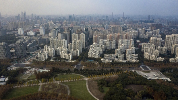 Residential buildings in the Century Park neighborhood in this aerial photograph taken in Shanghai, China, on Monday, Nov. 30, 2020. China's credit remained robust in November, though growth eased slightly amid the economy's strong recovery. Photographer: Qilai Shen/Bloomberg