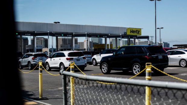 Vehicles sit parked at a Hertz Global Holdings Inc. rental location at Los Angeles International Airport (LAX) in Los Angeles, California, U.S., on Friday, Aug. 2, 2019. Hertz is scheduled to release earnings figures on August 6.