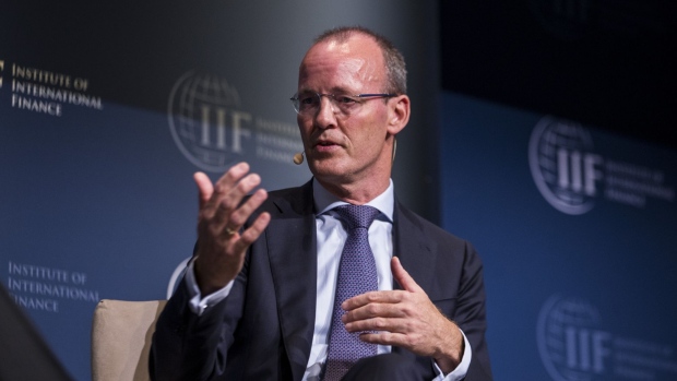 Klaas Knot, president of De Nederlandsche Bank NV, speaks during the Institute of International Finance (IIF) annual membership meeting in Washington, D.C., U.S., on Thursday, Oct. 17, 2019. The meeting explores the latest issues facing the financial services industry and global economy today.