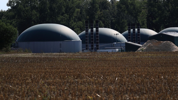 Processing domes stand at a biogas plant, operated by E.ON SE, in Sembten, Germany, on Sunday, Sept. 13, 2020. Green power generation in Germany surged to a record in the first half of the year, crowding out coal generation and shrugging off weak onshore wind growth in the energy mix.