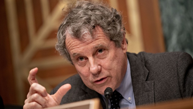 Senator Sherrod Brown, a Democrat from Ohio and ranking member of the Senate Banking Committee, questions witnesses during a confirmation hearing in Washington, D.C., U.S, on Thursday, Feb. 13, 2020. Two wildly different economists who are testifying have become part of President Donald Trump's contentious effort to shake up the Fed and its powerful board of governors.
