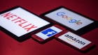 The logos for Facebook Inc., Amazon.com Inc., Netflix Inc. and Google, a unit of Alphabet Inc.