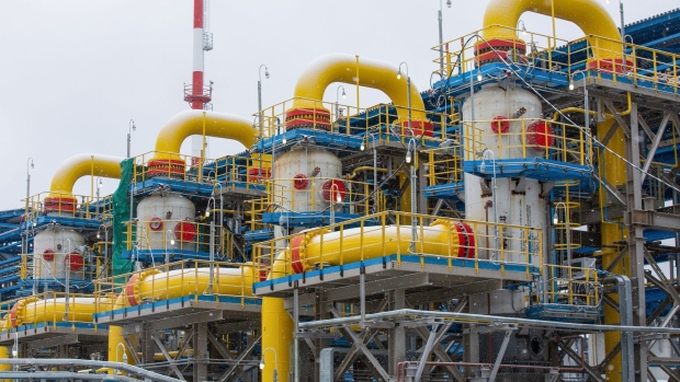 Filter separators at the Gazprom PJSC Slavyanskaya compressor station, the starting point of the Nord Stream 2 gas pipeline, in Ust-Luga, Russia, on Thursday, Jan. 28, 2021. Nord Stream 2 is a 1,230-kilometer (764-mile) gas pipeline that will double the capacity of the existing undersea route from Russian fields to Europe -- the original Nord Stream -- which opened in 2011. Photographer: Andrey Rudakov/Bloomberg