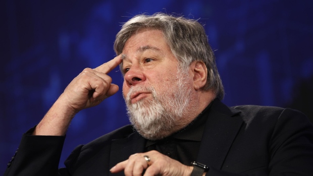 Steve Wozniak, co-founder of Apple Inc., speaks during the ET Global Business Summit in New Delhi, India, on Saturday, Feb. 24, 2018. The summit runs through today.
