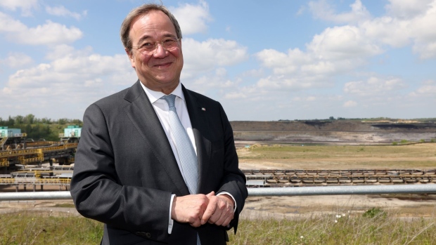 Armin Laschet, leader of the Christian Democratic Union (CDU), during a visit to the open cast lignite pit, operated by Central German lignite mbH (MIBRAG), near Profen, Germany, on Saturday, May 29, 2021. Saxony-Anhalt holds a state election on June 6.