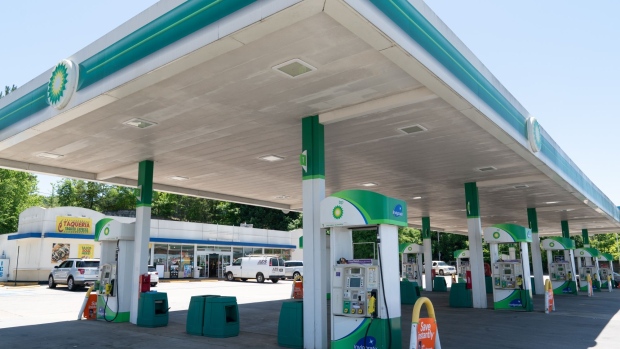 Closed pumps at an empty BP Plc gas station in Kennesaw, Georgia, U.S., on Thursday, May 13, 2021. Five days after a criminal hack shut down deliveries of almost half the gasoline and diesel burned in the eastern U.S., the Atlanta area's reserves of gas and diesel began to plummet.