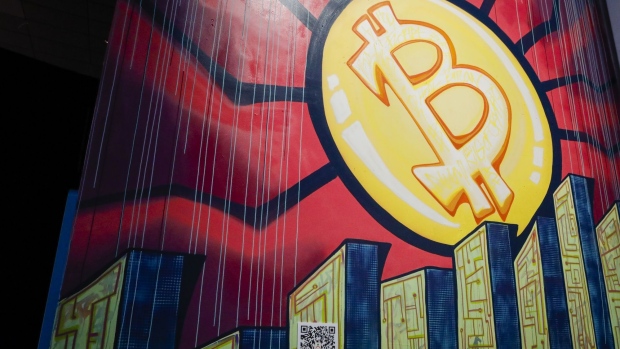 A mural of the Bitcoin logo during the Bitcoin 2021 conference in Miami, Florida, U.S., on Friday, June 4, 2021. Photographer: Eva Marie Uzcategui/Bloomberg