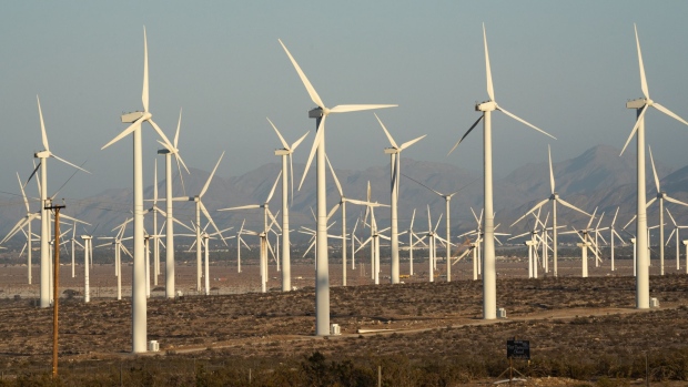 Wind turbines at the San Gorgonio Pass wind farm in Whitewater, California, U.S., on Thursday, June 3, 2021. Communities from California to New England are at risk of power shortages this summer, with heat expected to strain electric grids that serve more than 40% of the U.S. population. Photographer: Bing Guan/Bloomberg