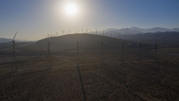 Wind turbines at the San Gorgonio Pass wind farm in Whitewater, California, U.S., on Thursday, June 3, 2021. Communities from California to New England are at risk of power shortages this summer, with heat expected to strain electric grids that serve more than 40% of the U.S. population.
