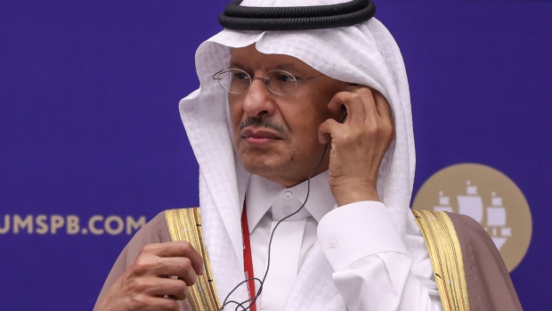 Abdulaziz bin Salman, Saudi Arabia's energy minister, adjusts his earpiece during a panel session on day two of the St. Petersburg International Economic Forum (SPIEF) in St. Petersburg, Russia, on Thursday, June 3, 2021