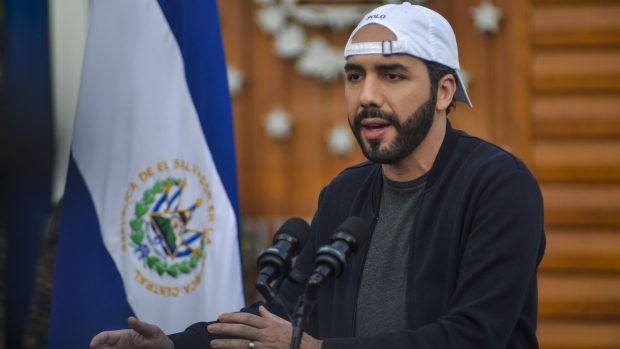 Nayib Bukele, El Salvador's president, speaks during a press conference in San Salvador, El Salvador, on Wednesday, Feb. 17, 2021. The shipment of AstraZeneca vaccines arrived from India as El Salvador reports over 58,023 infections and 1,758 deaths.