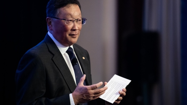 John Chen, chairman and chief executive officer of BlackBerry Ltd., speaks during a BlackBerry Cybersecurity event in New York, U.S., on Wednesday, Oct. 23, 2019. The event offers business leaders and technology professionals an opportunity to discover how BlackBerry and BlackBerry Cylance are enabling enterprises and government to become hyper-connected while protecting sensitive information and communications.