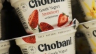 Chobani LLC brand greek yogurt is displayed for sale inside an Albertsons Cos. Vons grocery store in San Diego, California, U.S. on Monday, June 22, 2020. Existing shareholders of Albertsons Cos., including Cerberus Capital Management, are seeking as much as $1.3 billion in its U.S. initial public offering, as grocery remains of the the few businesses to get a boost from the pandemic.