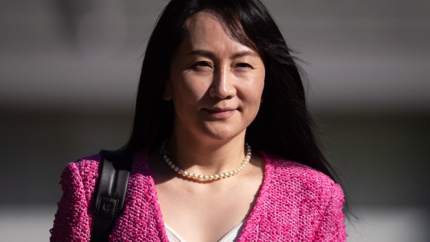 Meng Wanzhou, chief financial officer of Huawei Technologies Co., leaves her home to attend Supreme Court in Vancouver, British Columbia, Canada, on Monday, April 19, 2021. Meng's defense team will ask court to delay upcoming hearings on her U.S. extradition case, Reuters reports, citing the Canadian court and an unidentified person familiar with the matter.