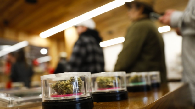 Marijuana is displayed for sale at the MedMen dispensary in West Hollywood, California, U.S., on Tuesday, Jan. 2, 2018. California launched legal marijuana Monday, and customers lined up to celebrate the historic moment in San Diego, Sacramento and Oakland -- some of the municipalities given the green light to start sales on January 1. Meantime, in Los Angeles and San Francisco, the state's first- and fourth-largest cities, customers were turned away empty handed. Photographer: Patrick T. Fallon/Bloomberg