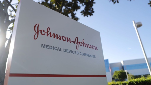 IRVINE, CALIFORNIA - AUGUST 26: A sign is posted at the Johnson & Johnson campus on August 26, 2019 in Irvine, California. A judge has ordered the company to pay $572 million in connection with the opioid crisis in Oklahoma. (Photo by Mario Tama/Getty Images) Photographer: Mario Tama/Getty Images North America
