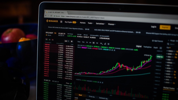 The Binance Exchange website on a laptop computer arranged in Dobbs Ferry, New York, U.S., on Saturday, Feb. 20, 2021. Bitcoin has been battered by negative comments this week, with long-time skeptic and now Treasury Secretary Janet Yellen saying at a New York Times conference on Monday that the token is an “extremely inefficient way of conducting transactions.” Photographer: Tiffany Hagler-Geard/Bloomberg