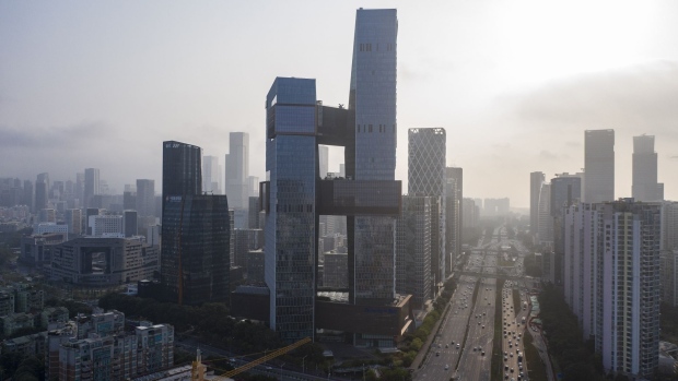 The Tencent Holdings Ltd. headquarters, center, in Shenzhen, China, on Saturday, March 20, 2021. Asia’s largest conglomerate was censured by China’s antitrust watchdog on Friday as Beijing expands a crackdown that began with Jack Ma’s online empire. Photographer: Qilai Shen/Bloomberg