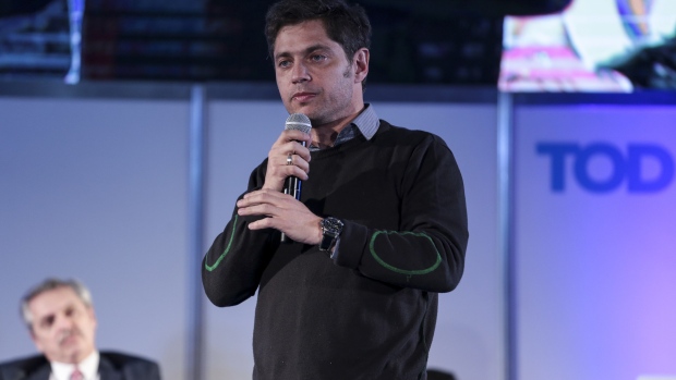 Axel Kicillof, gubernatorial candidate for Buenos Aires, speaks during an event with Alberto Fernandez, presidential candidate, not pictured, in Buenos Aires, Argentina, on Monday, July 29, 2019. Fernandez said Sunday that, if elected, his government would stop paying interest in central bank notes known as Leliq, which are used to implement monetary policy. Photographer: Sarah Pabst/Bloomberg