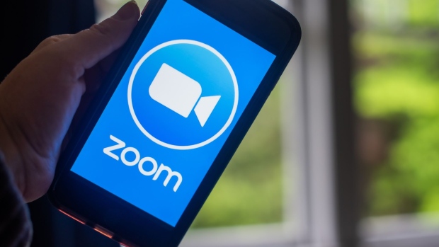 The Zoom Video Communications Inc. logo on a smartphone arranged in Dobbs Ferry, New York, U.S., on Saturday, May 29, 2021. Zoom Video Communications Inc. is scheduled to release earnings figures on June 1. Photographer: Tiffany Hagler-Geard/Bloomberg