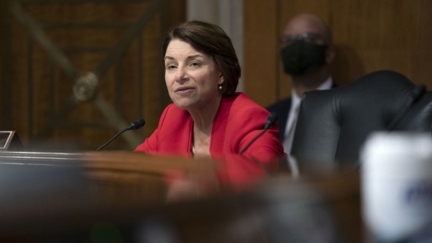 Senator Amy Klobuchar, a Democrat from Minnesota and ranking member of the Senate Judiciary Subcommittee on Antitrust, Competition Policy and Consumer Rights, speaks during a hearing in Washington, D.C., U.S., on Tuesday, Sept. 15, 2020. The hearing is investigating Google's effect on competition in online advertising.
