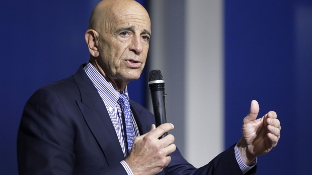 Thomas Barrack, chairman and chief executive officer of Colony Capital Inc., gestures while speaking during the closing reception at the Milken Institute Japan Symposium in Tokyo, Japan, on Monday, March 25, 2019. The conference brings together business leaders and government officials to discuss geopolitical, economic and social issues facing Japan.