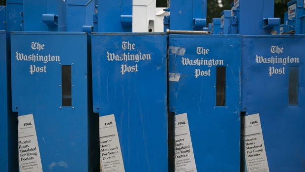 Unused newspaper boxes sit near the Washington Post newspaper production facility in Springfield, Virginia, U.S. Photographer: Andrew Harrer
