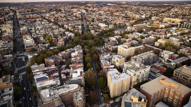 The Logan Circle neighborhood is seen in this aerial photograph taken above Washington, D.C., U.S., on Tuesday, Nov. 4, 2019. Democrats and Republicans are at odds over whether to provide new funding for Trump's signature border wall, as well as the duration of a stopgap measure. Some lawmakers proposed delaying spending decisions by a few weeks, while others advocated for a funding bill to last though February or March. Photographer: Al Drago/Bloomberg