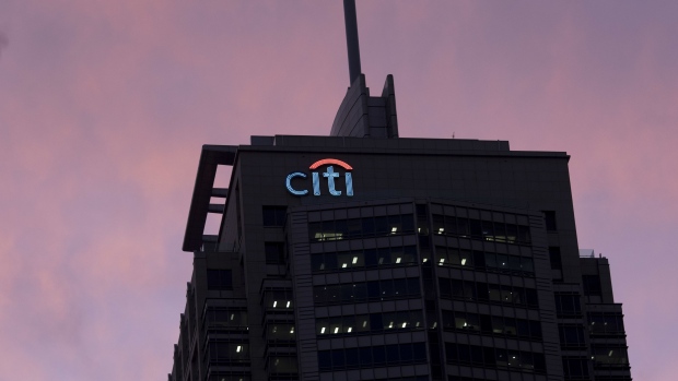 The Citigroup logo on a building. Photographer: Brent Lewin/Bloomberg