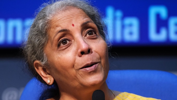 Nirmala Sitharaman, India's finance minister, speaks during a news conference in New Delhi, India, on Monday, Feb. 1, 2021. India unveiled a budget that blows out the fiscal deficit wider than expected as the government of Prime Minister Narendra Modi seeks to spend its way out of the pandemic-induced slump.