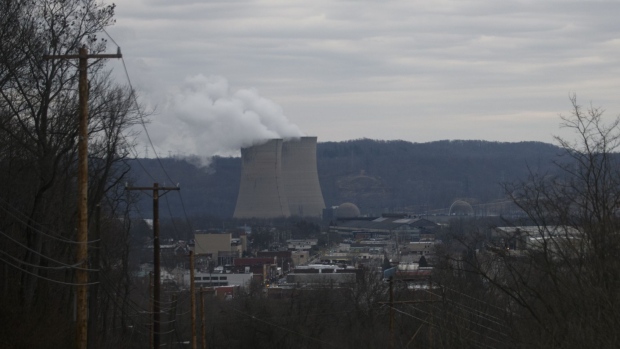 Smoke rises from the Beaver Valley Power Station in Midland, Pennsylvania, U.S., on Monday, March 2, 2020. Allegheny Technology Inc. is petitioning the Trump administration for an exclusion from the 2018 tariffs so it can stay in business and keep employing some 100 workers. The company needs the clemency because it brings in raw stainless from overseas. Photographer: Michael Rayne Swensen/Bloomberg