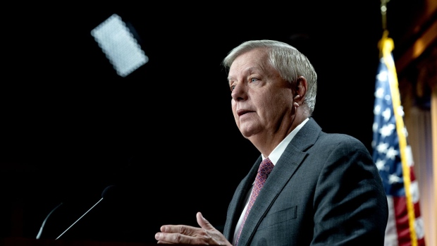Senator Lindsey Graham speaks during a news conference at the U.S. Capitol in Washington, on July 30.